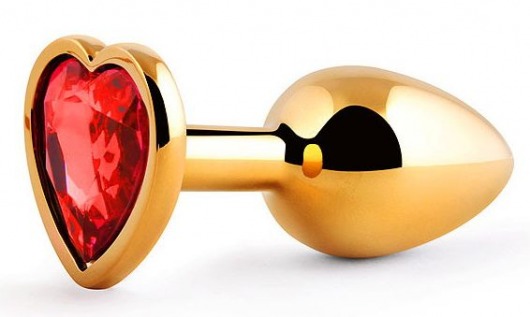 Золотистая анальная пробка с красным стразом-сердечком - 7 см. - Anal Jewelry Plug - купить с доставкой в Сургуте