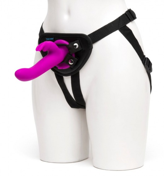 Лиловый страпон Rechargeable Vibrating Strap-On Harness Set - 17,6 см. - Happy Rabbit - купить с доставкой в Сургуте