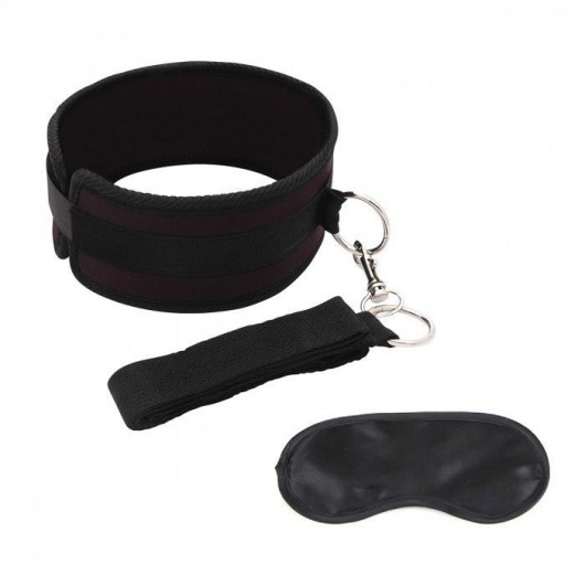 Черный ошейник с длинным поводком Collar and Leash Set - Lux Fetish - купить с доставкой в Сургуте