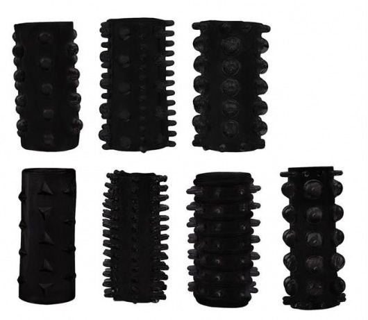 Набор из 7 черных насадок PENIS SLEEVES SET - Dream Toys - в Сургуте купить с доставкой