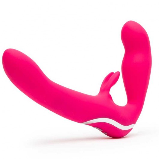 Ярко-розовый безремневой страпон Rechargeable Vibrating Strapless Strap-On - Happy Rabbit - купить с доставкой в Сургуте