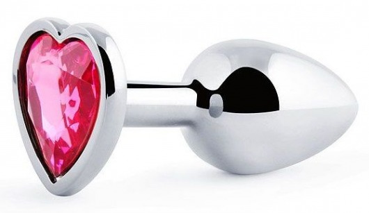 Серебристая анальная пробка с малиновым кристаллом-сердечком - 7 см. - Anal Jewelry Plug - купить с доставкой в Сургуте