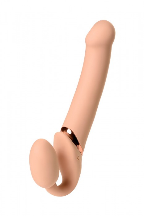 Телесный безремневой вибрострапон Vibrating Bendable Strap-On L - Strap-on-me - купить с доставкой в Сургуте