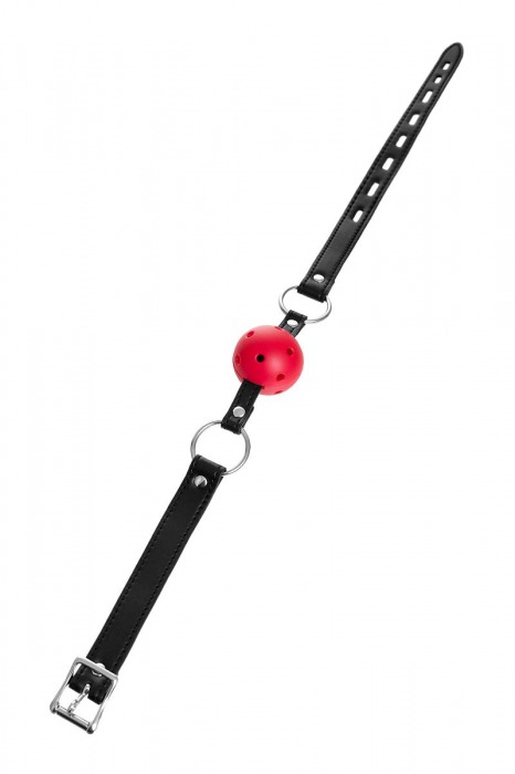 Красный кляп-шар на черных ремешках - ToyFa - купить с доставкой в Сургуте