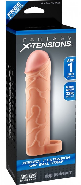 Телесная насадка с кольцом Perfect 1 Extension with Ball Strap - 17 см. - Pipedream - в Сургуте купить с доставкой