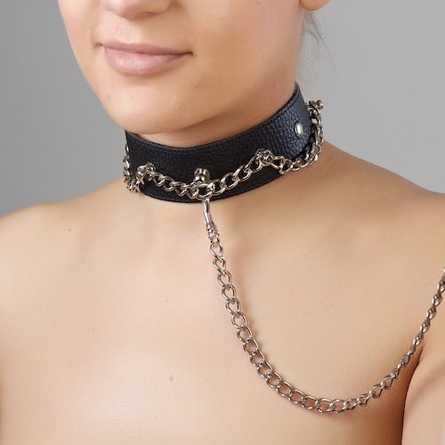Чёрный ошейник из натуральной кожи - Sitabella - купить с доставкой в Сургуте
