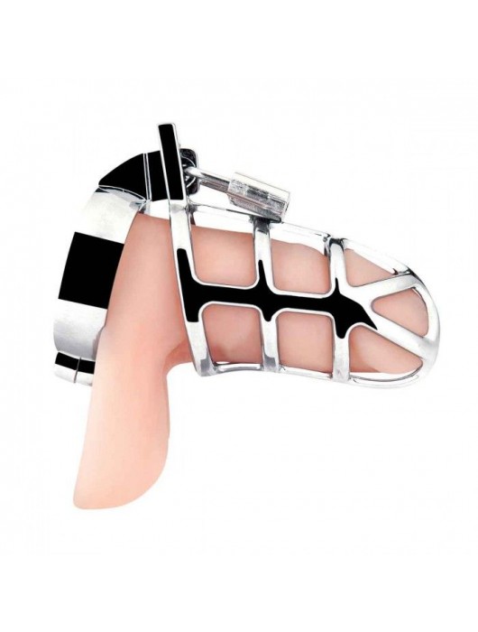 Серебристая металлическая клетка для члена с замком Enslave Cock Cage - BlueLine - купить с доставкой в Сургуте