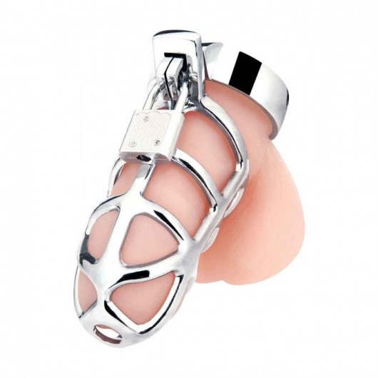 Серебристая металлическая клетка для члена с замком Enslave Cock Cage - BlueLine - купить с доставкой в Сургуте