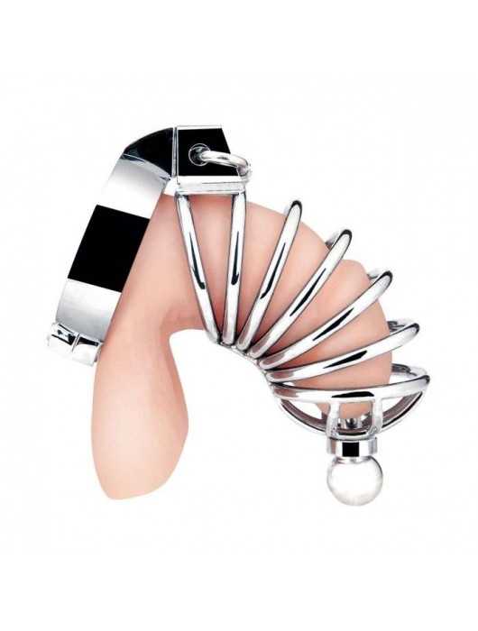 Серебристая клетка для члена Urethral Play Cage - BlueLine - купить с доставкой в Сургуте