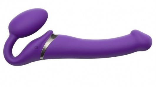 Фиолетовый безремневой вибрострапон Vibrating Bendable Strap-On - size L - Strap-on-me - купить с доставкой в Сургуте
