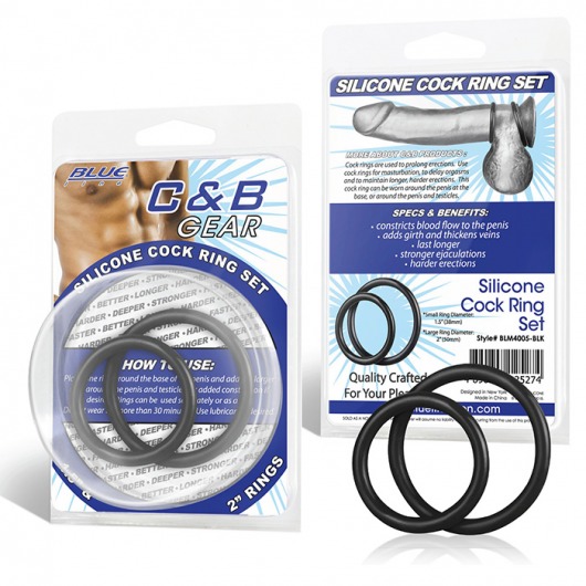 Набор из двух черных силиконовых колец разного диаметра SILICONE COCK RING SET - BlueLine - в Сургуте купить с доставкой