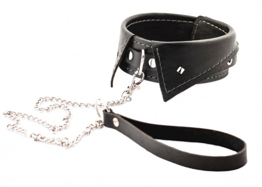 Черный ошейник-воротничок с металлическим поводком - Crazy Handmade - купить с доставкой в Сургуте