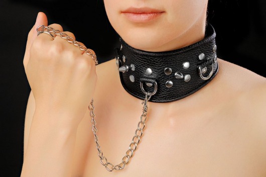 Чёрный ошейник из кожи - Sitabella - купить с доставкой в Сургуте