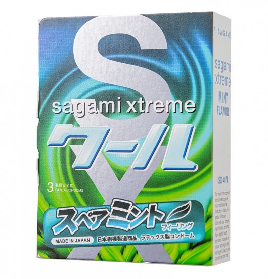 Презервативы Sagami Xtreme Mint с ароматом мяты - 3 шт. - Sagami - купить с доставкой в Сургуте