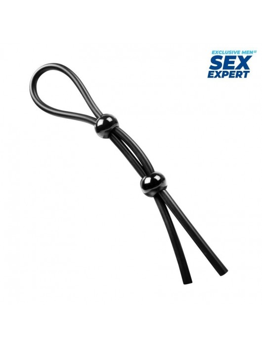 Черное силиконовое лассо с двумя шариками для утяжки - Sex Expert - в Сургуте купить с доставкой