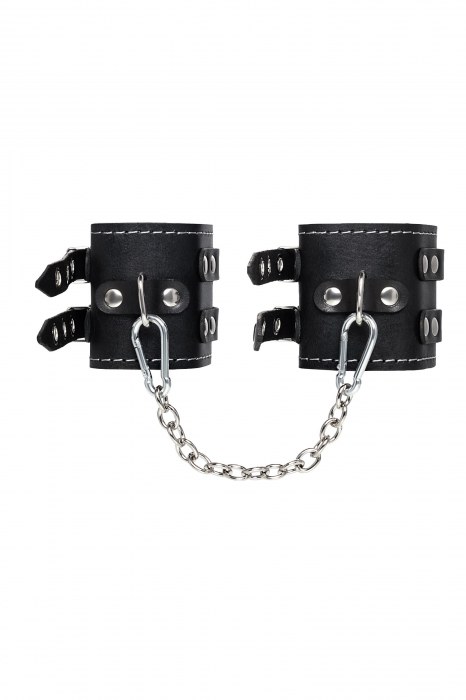 Черные кожаные оковы с двумя ремнями и красной подкладкой - Pecado - купить с доставкой в Сургуте