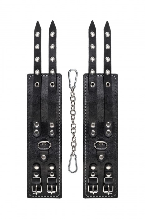 Черные кожаные оковы с двумя ремнями и красной подкладкой - Pecado - купить с доставкой в Сургуте
