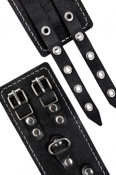 Черные кожаные оковы с двумя ремнями и красной подкладкой - Pecado - купить с доставкой в Сургуте