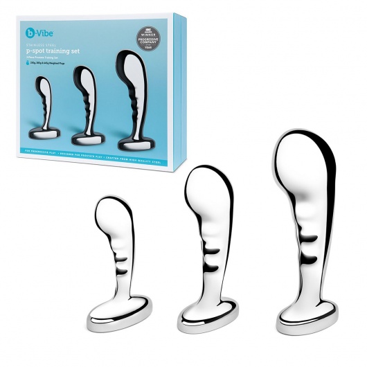 Набор из 3 стальных стимуляторов простаты Stainless Steel P-spot Training Set - b-Vibe - в Сургуте купить с доставкой