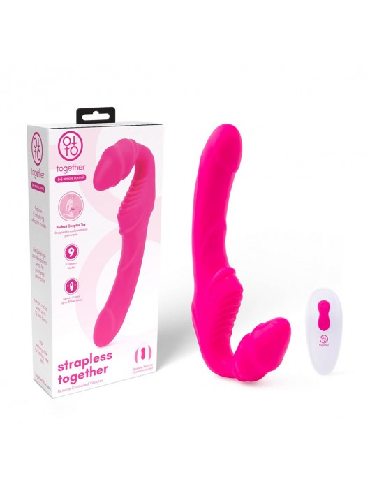 Розовый безремневой страпон на радиоуправлении Strapless Together - 22 см. - Together Toy - купить с доставкой в Сургуте