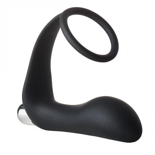 Черное эрекционное кольцо с вибропробкой Vibrating Anal Plug With Cockring - Dream Toys - в Сургуте купить с доставкой