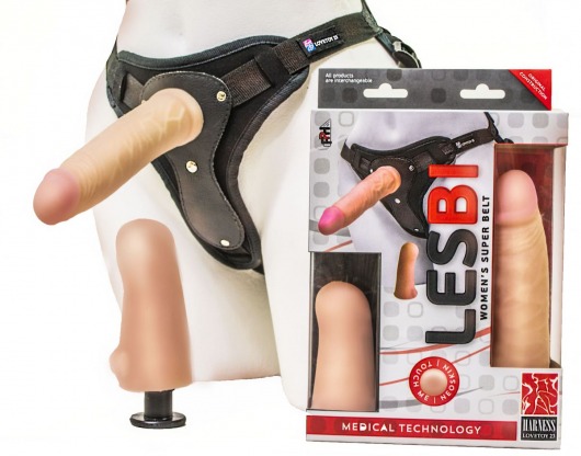 Телесный страпон Harness LESBI с вагинальной пробкой - 16,5 см. - LOVETOY (А-Полимер) - купить с доставкой в Сургуте