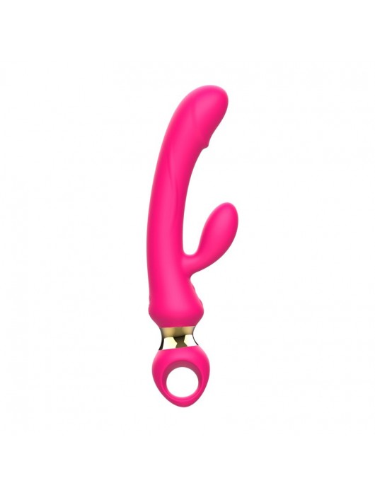 Розовый вибратор-кролик с ручкой-кольцом - 24,6 см. - I-MOON
