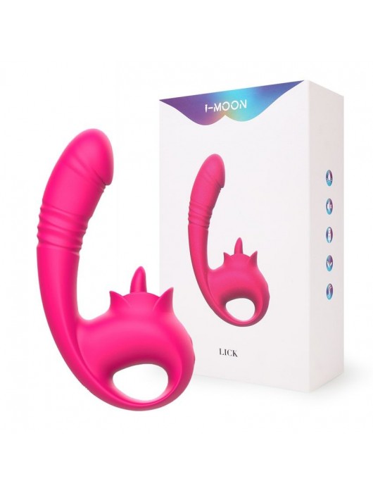 Розовый изогнутый вибратор с фрикциями - 19,7 см. - I-MOON