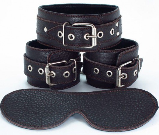 Набор БДСМ-аксессуаров из мягкой кожи черного цвета - БДСМ Арсенал - купить с доставкой в Сургуте