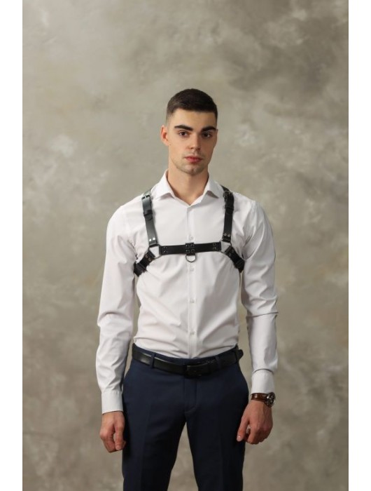 Черная мужская кожаная портупея №4 - БДСМ Арсенал - купить с доставкой в Сургуте