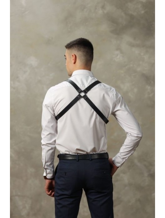 Черная мужская кожаная портупея №4 - БДСМ Арсенал - купить с доставкой в Сургуте