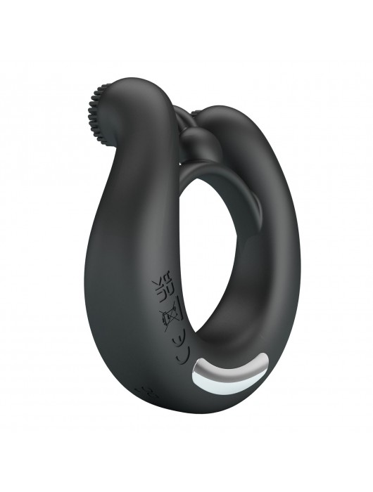 Черное эрекционное кольцо Dahlia с 2 стимулирующими щеточками - Baile - в Сургуте купить с доставкой