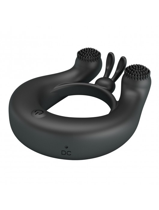 Черное эрекционное кольцо Dahlia с 2 стимулирующими щеточками - Baile - в Сургуте купить с доставкой