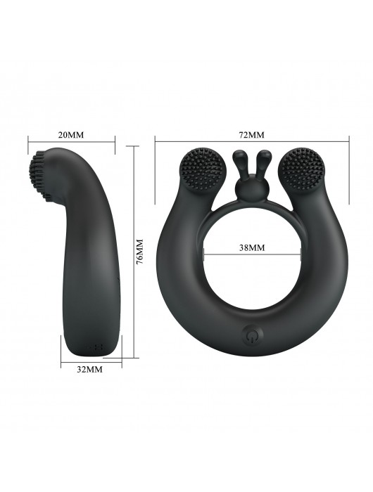 Черное эрекционное кольцо Dahlia с 2 стимулирующими щеточками - Baile - в Сургуте купить с доставкой