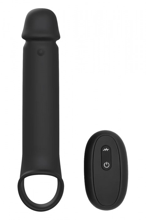 Черная насадка-удлинитель с вибрацией Vibrating Extender With Remote - Dream Toys - в Сургуте купить с доставкой
