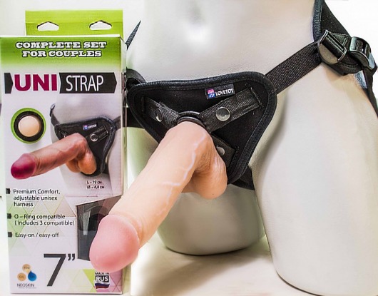 Страпон-унисекс с двумя насадками UNI strap 7  Harness - 19 и 16 см. - LOVETOY (А-Полимер) - купить с доставкой в Сургуте