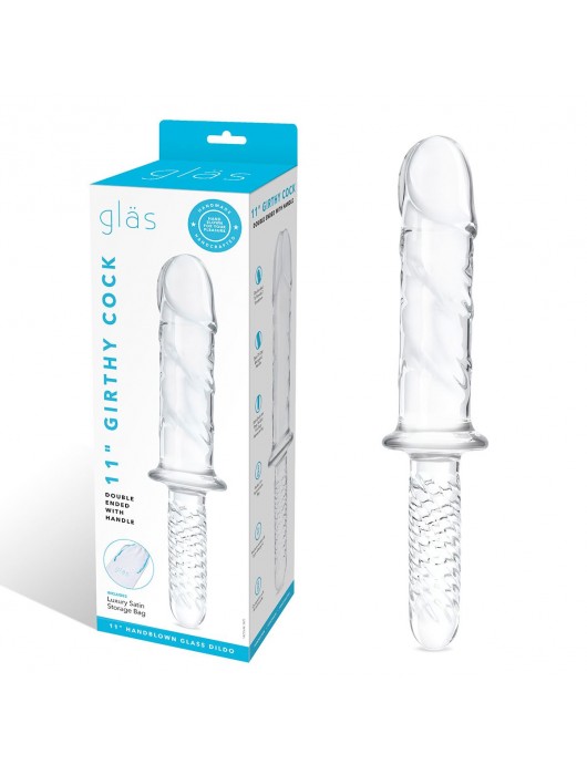 Стеклянный фаллоимитатор с рукоятью 11’’ Girthy Cock Double Ended With Handle - 28 см. - Glas