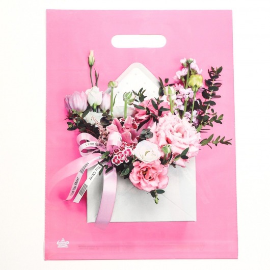 Розовый пакет с цветочным принтом и вырубной ручкой (40х31 см) - Сима-Ленд - купить с доставкой в Сургуте