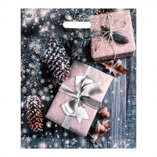 Новогодний пакет с принтом в виде подарков и вырубной ручкой (45х38 см) - Сима-Ленд - купить с доставкой в Сургуте