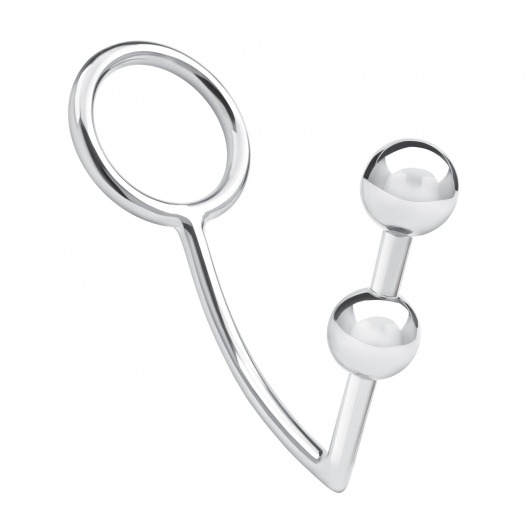 Кольцо на пенис с анальным стимулятором Two Bead Stainless Steel Anal Hook   Cock Ring - BlueLine - в Сургуте купить с доставкой