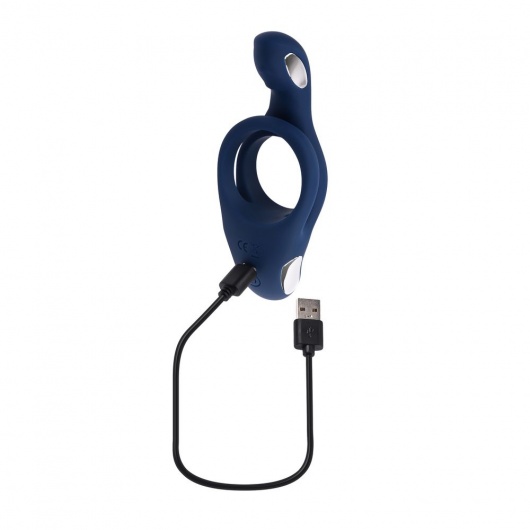 Синее эрекционное виброкольцо с двойным подхватом мошонки Ring Around The Rosy - Zero Tolerance - в Сургуте купить с доставкой