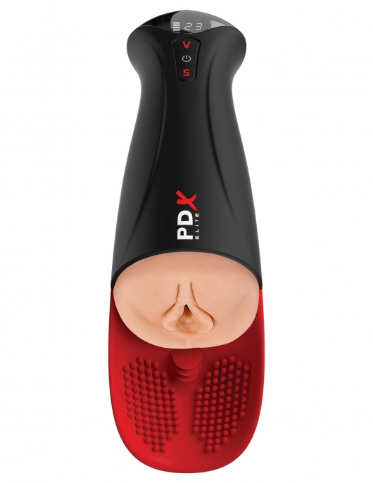 Телесный мастурбатор-вагина в черной колбе с вибрацией Fuck-O-Matic Pro XL - Pipedream - в Сургуте купить с доставкой