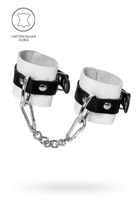 Бело-черные кожаные наручники с одним ремешком с люверсами - Pecado - купить с доставкой в Сургуте