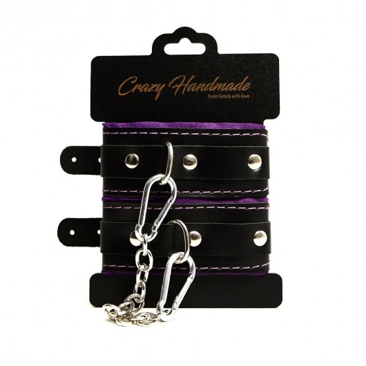 Черно-фиолетовые скругленные наручники с мягкой подкладкой - Crazy Handmade - купить с доставкой в Сургуте