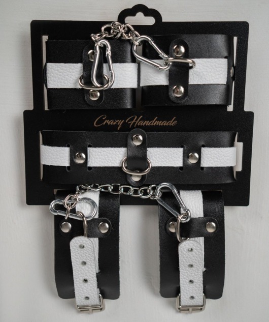 Набор фиксаторов из черной и белой натуральной кожи - Crazy Handmade - купить с доставкой в Сургуте