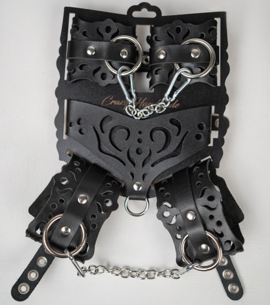 Черный ажурный кожаный набор фиксаций - Crazy Handmade - купить с доставкой в Сургуте