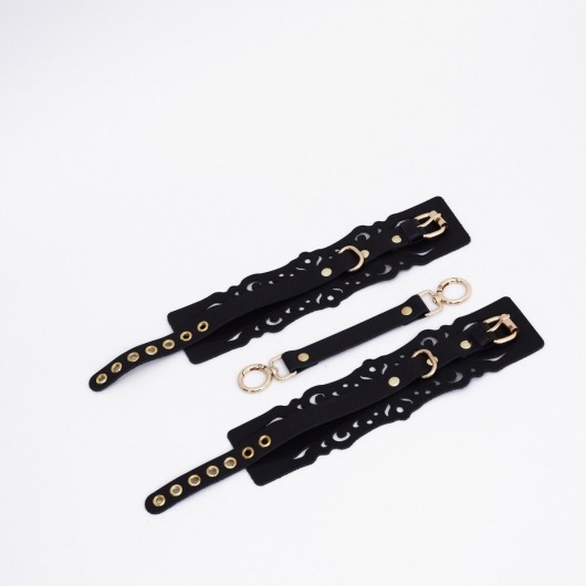 Черный кожаные оковы с узорами и золотистой фурнитурой - Crazy Handmade - купить с доставкой в Сургуте