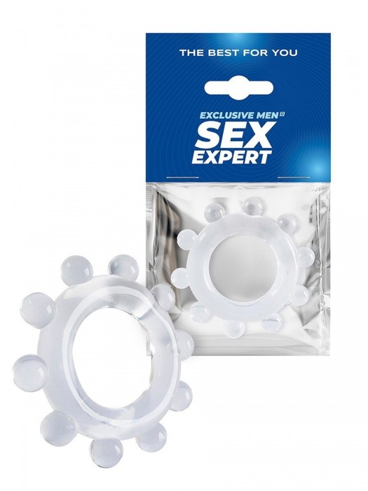Прозрачное эрекционное кольцо со стимулирующими шариками - Sex Expert - в Сургуте купить с доставкой