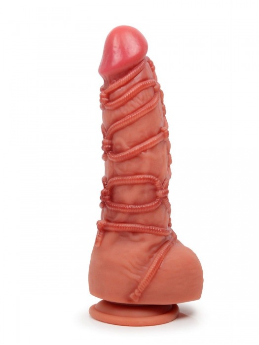 Телесный фаллоимитатор с имитацией шибари - 25 см. - Erowoman-Eroman