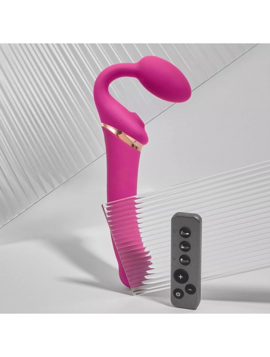 Ярко-розовый безремневой страпон Multi Orgasm Bendable Strap-On size XL с клиторальной стимуляцией - Strap-on-me - купить с доставкой в Сургуте